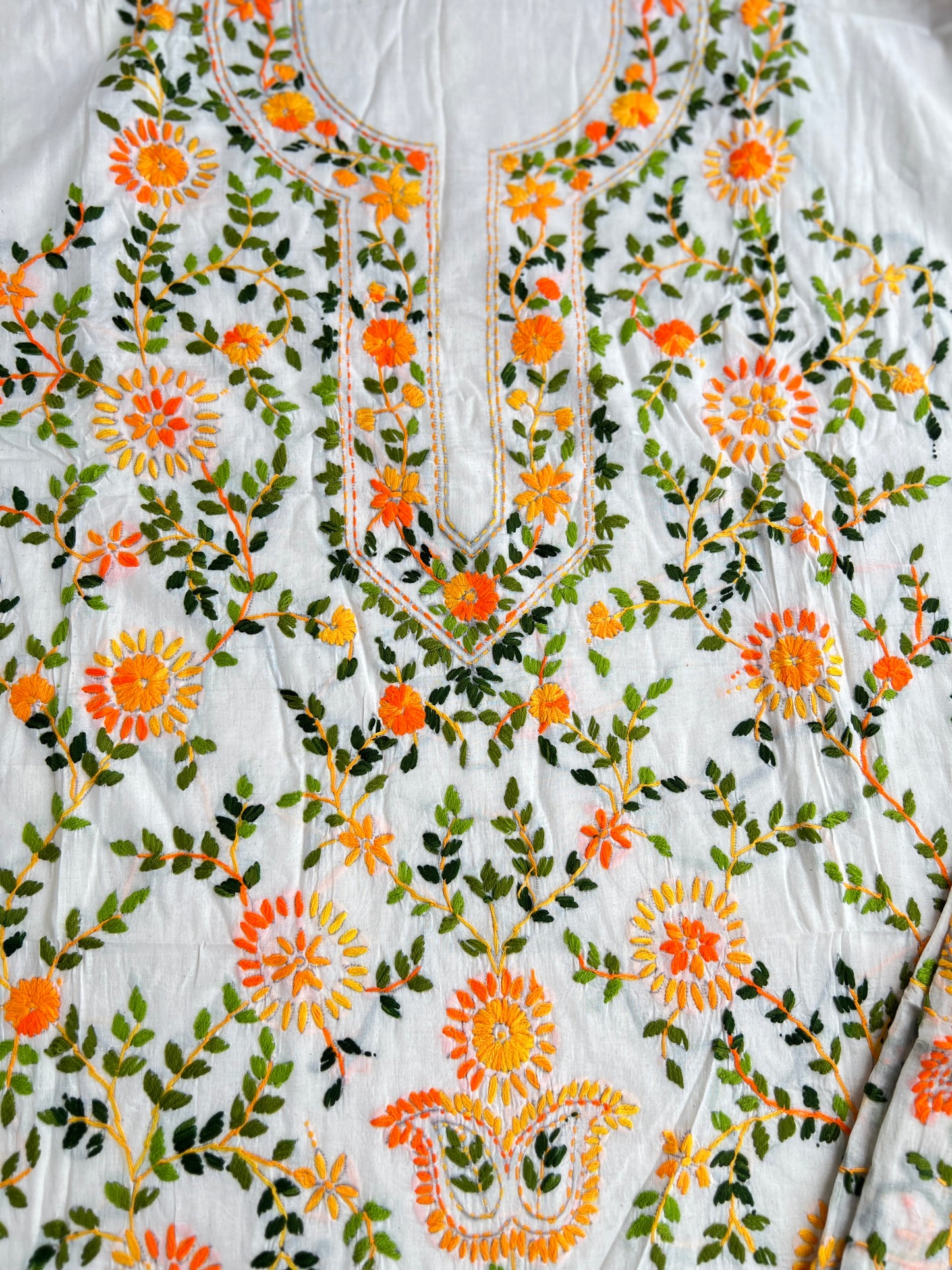 Ivory White Marigold Thread Embroidered Suit