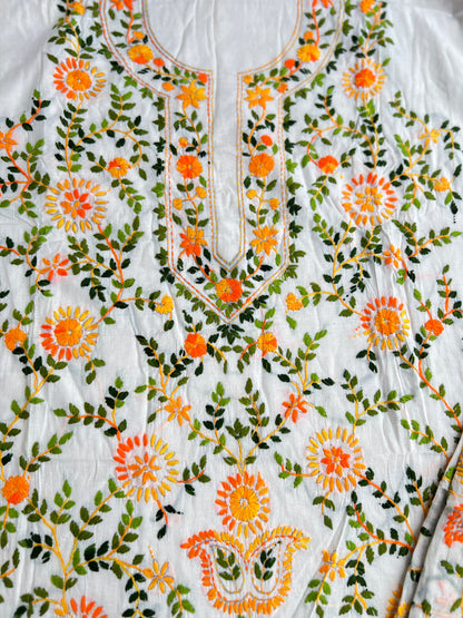Ivory White Marigold Thread Embroidered Suit