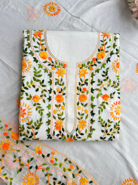 Ivory White Marigold Thread Embroidered Suit