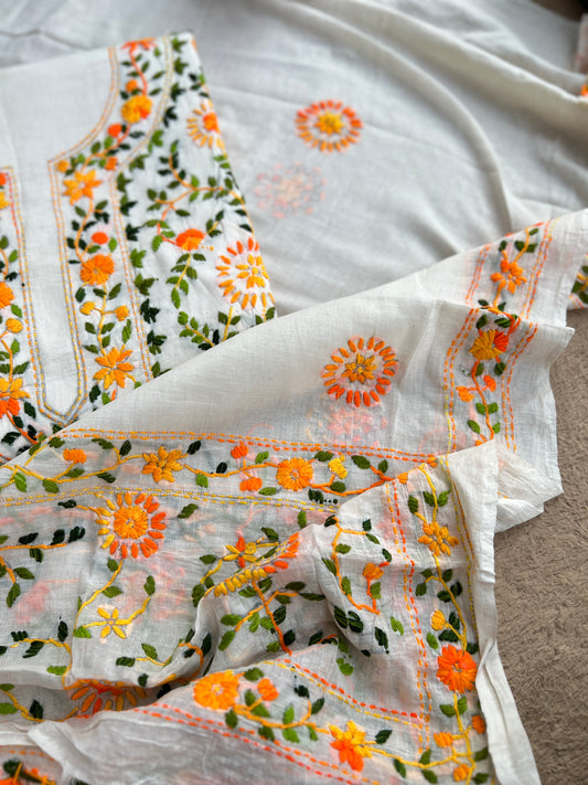 Ivory White Marigold Thread Embroidered Suit