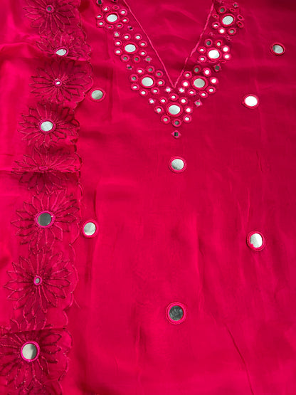 Handcrafted Organza Suits Adorned with Mirror Work & Embroidery