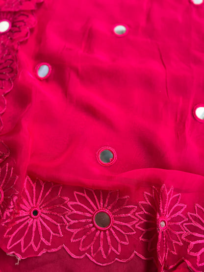 Handcrafted Organza Suits Adorned with Mirror Work & Embroidery