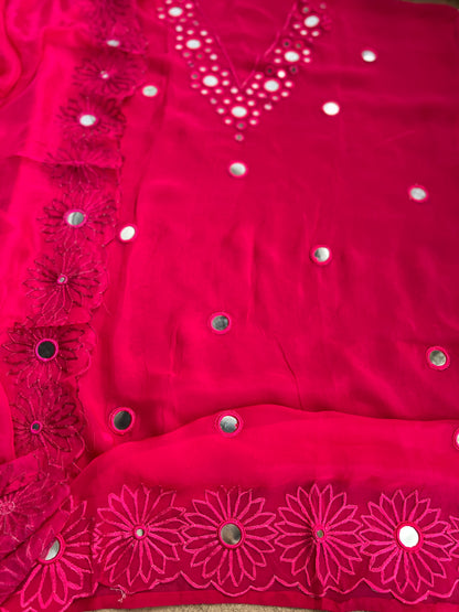 Handcrafted Organza Suits Adorned with Mirror Work & Embroidery