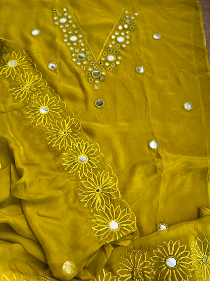 Handcrafted Organza Suits Adorned with Mirror Work & Embroidery