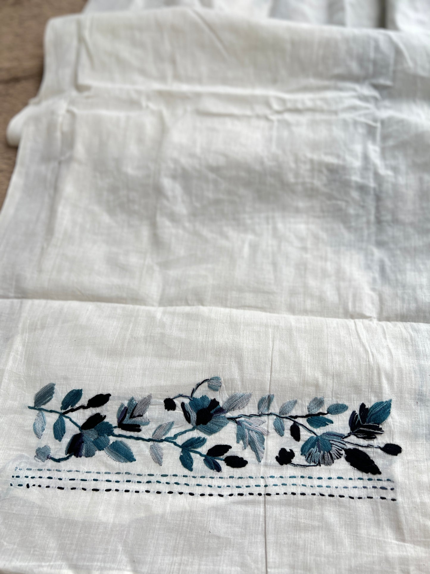 Ivory Blue Pure Cotton Hand-Embroidered Unstitched Dress Material