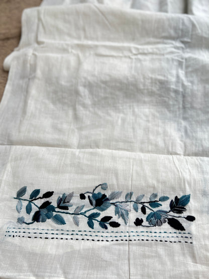 Ivory Blue Pure Cotton Hand-Embroidered Unstitched Dress Material