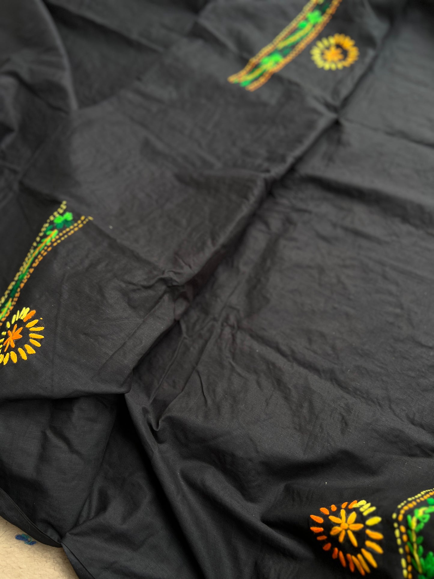 Black Multicolour Pure Cotton Hand-Embroidered Unstitched Dress Material