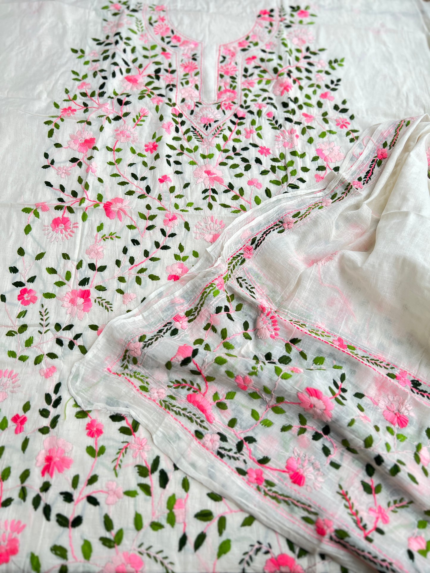 Ivory Pink Pure Cotton Hand-Embroidered Salwar suit