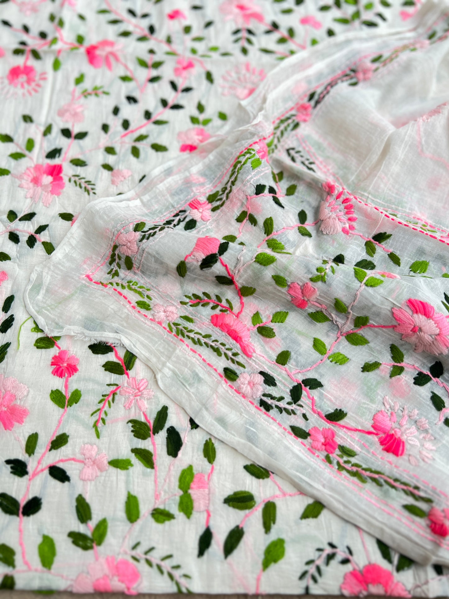 Ivory Pink Pure Cotton Hand-Embroidered Salwar suit
