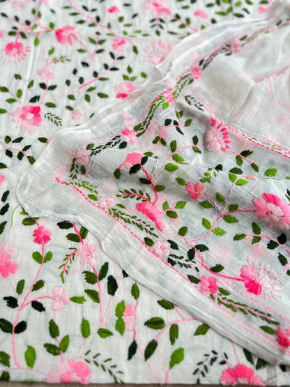 Ivory Pink Pure Cotton Hand-Embroidered Salwar suit