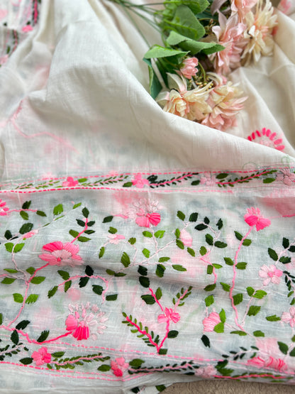 Ivory Pink Pure Cotton Hand-Embroidered Salwar suit