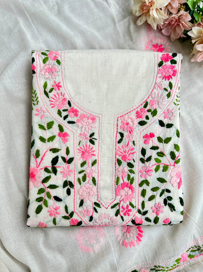 Ivory Pink Pure Cotton Hand-Embroidered Salwar suit