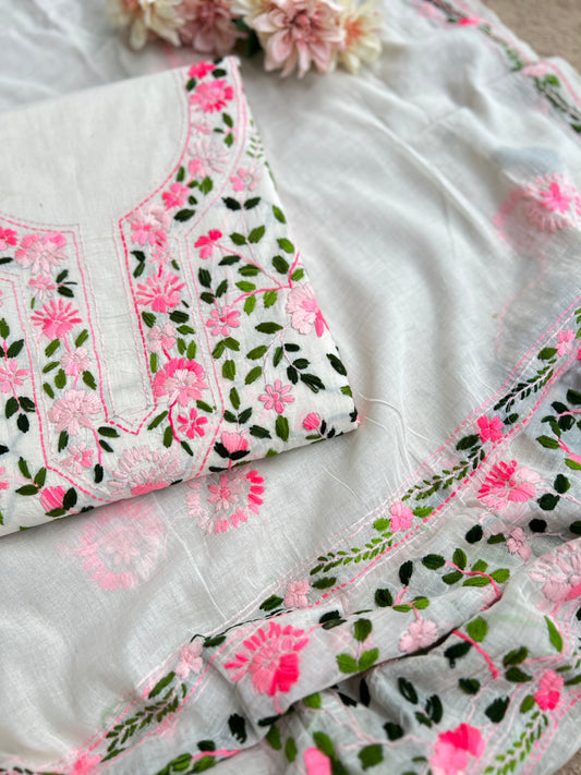 Ivory Pink Pure Cotton Hand-Embroidered Salwar suit