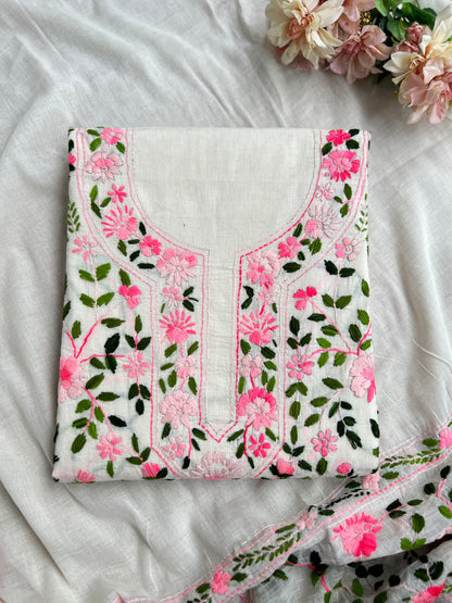 Ivory Pink Pure Cotton Hand-Embroidered Salwar suit