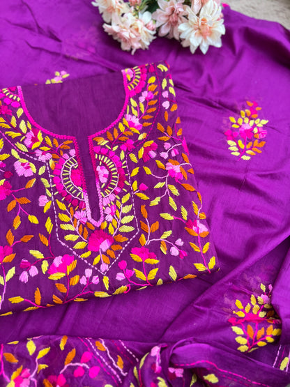 Magenta Purple Pure Cotton Hand-Embroidered Unstitched Dress Material
