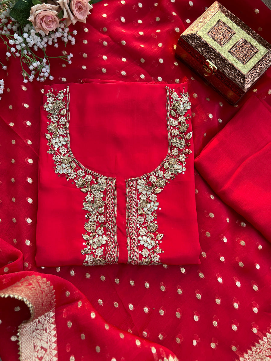 Ruby Red Handwork unstitched suit
