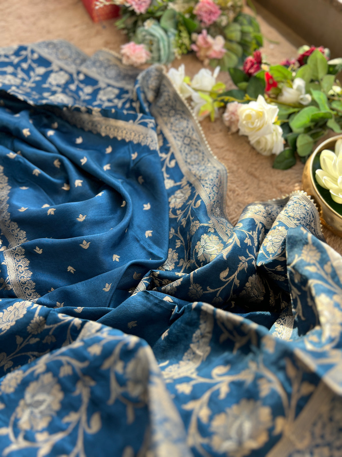 Royal Blue  Chanderi Suit with Banarasi Dupatta