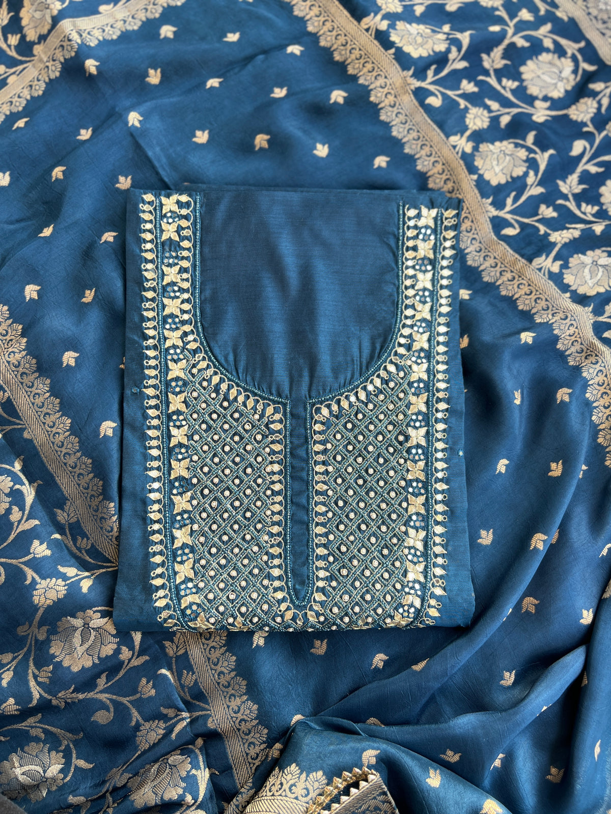 Royal Blue  Chanderi Suit with Banarasi Dupatta