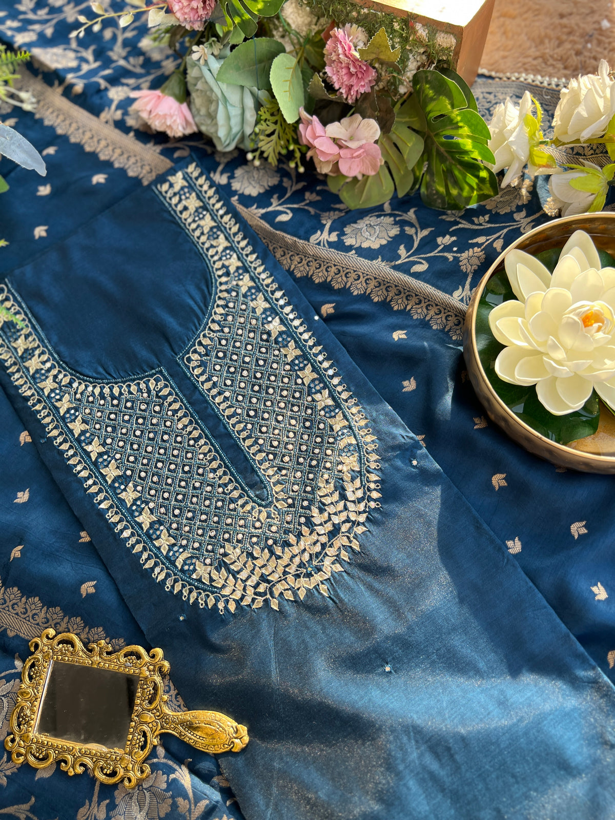 Royal Blue  Chanderi Suit with Banarasi Dupatta
