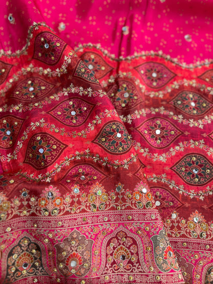 Luxurious Russia Silk Suit with Mirror Work & Chiffon Dupatta
