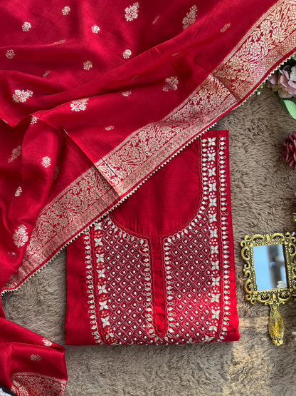 Elegant Red Chanderi Suit