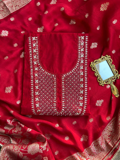 Elegant Red Chanderi Suit