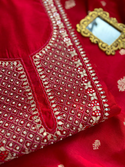 Elegant Red Chanderi Suit