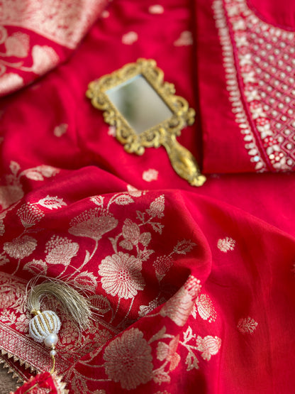 Elegant Red Chanderi Suit