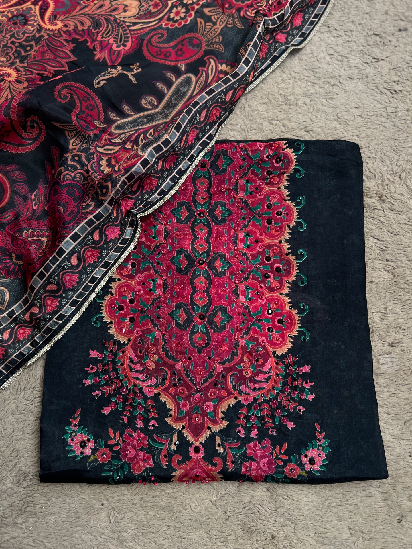 Vintage Luxe Russian Silk Suit — Sabyasachi Print