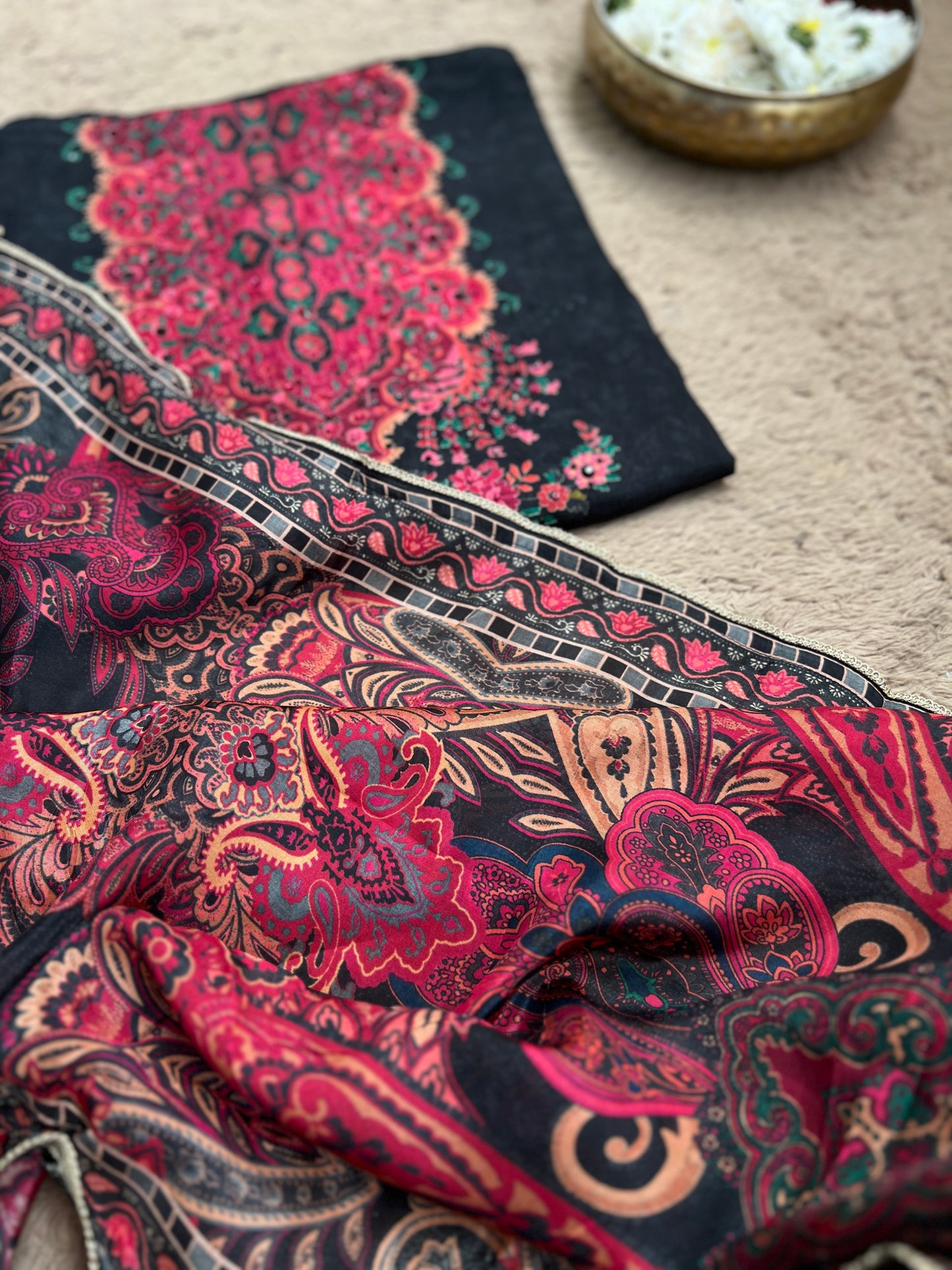 Vintage Luxe Russian Silk Suit — Sabyasachi Print