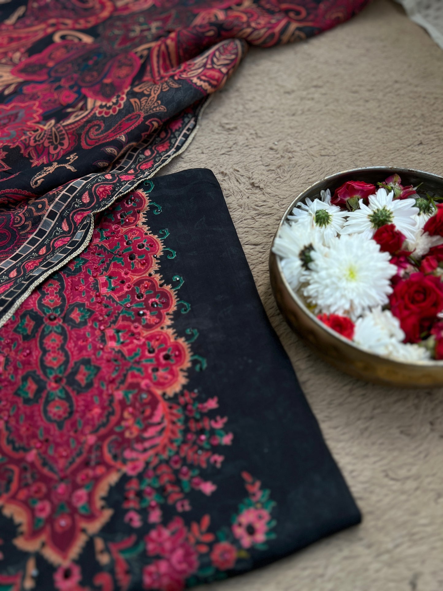 Vintage Luxe Russian Silk Suit — Sabyasachi Print