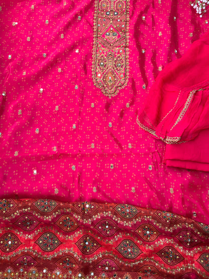 Luxurious Russia Silk Suit with Mirror Work & Chiffon Dupatta