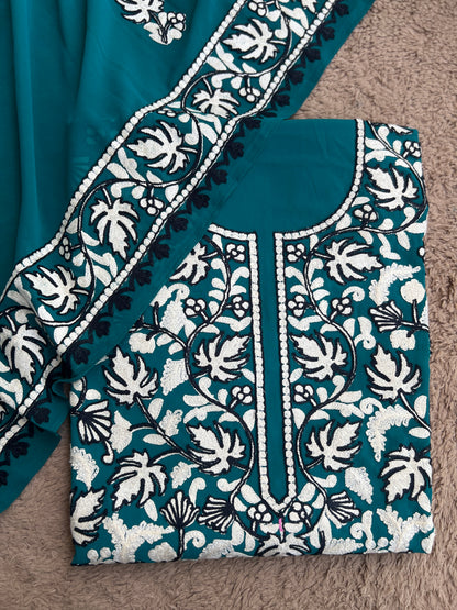 Premium Georgette Chinar Kashmiri Embroidered Suit Set
