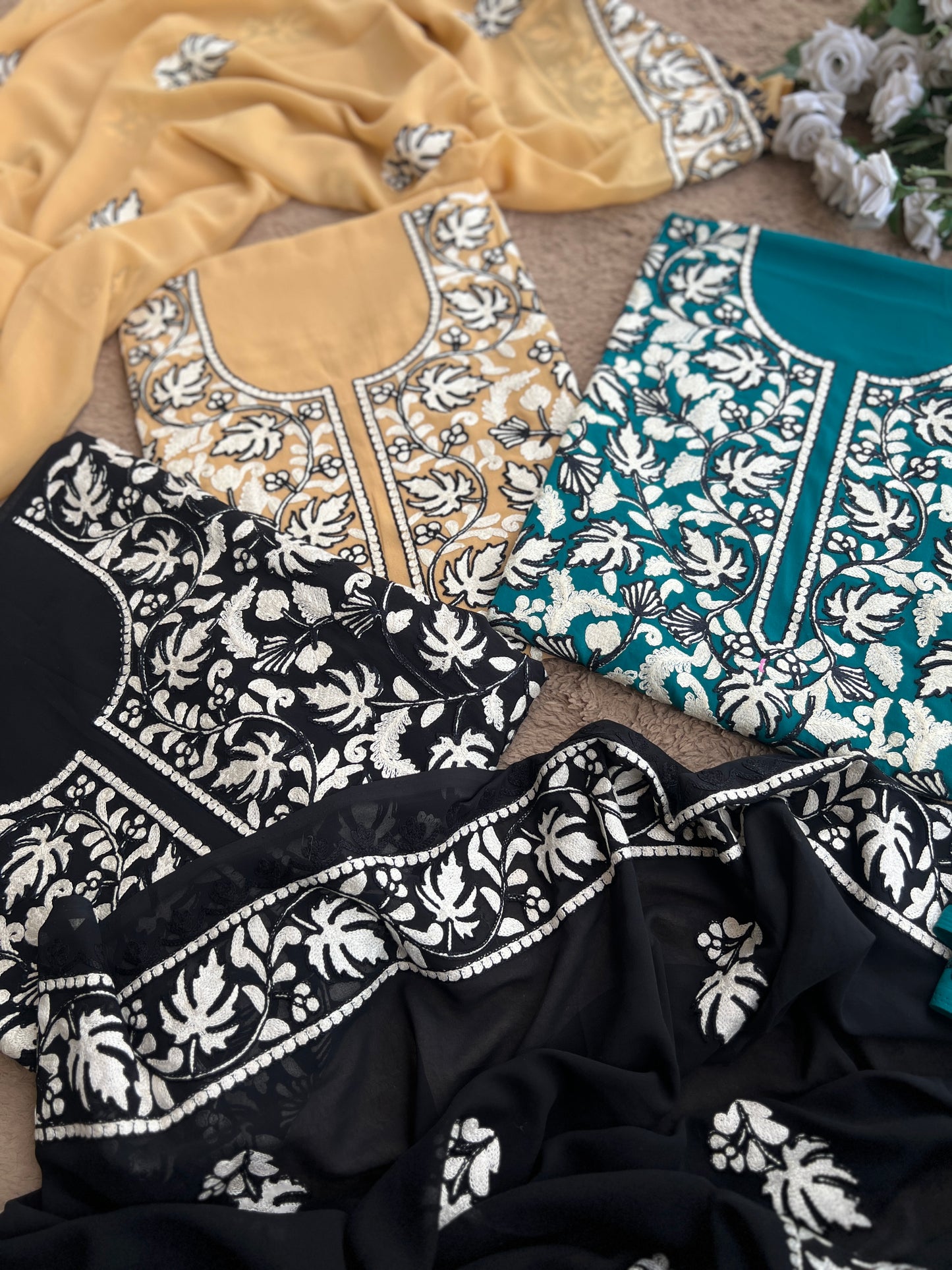 Premium Georgette Chinar Kashmiri Embroidered Suit Set