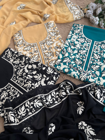 Premium Georgette Chinar Kashmiri Embroidered Suit Set