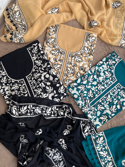 Premium Georgette Chinar Kashmiri Embroidered Suit Set