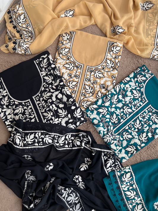 Premium Georgette Chinar Kashmiri Embroidered Suit Set