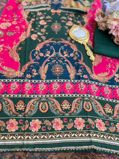 Emerald Bloom Muslin Karanchi Suit Set