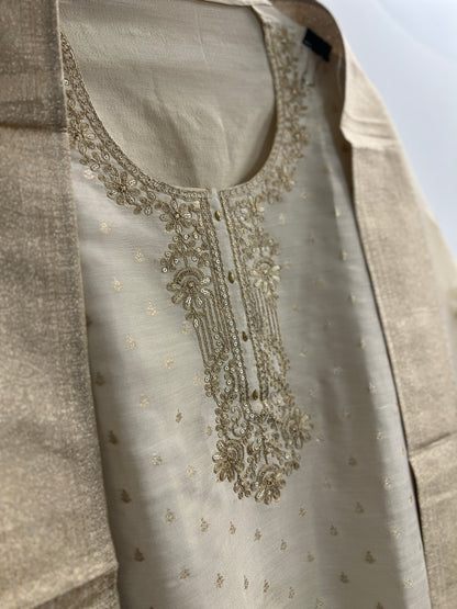 Stunning Ivory Shimmer Silk Unstitched Suit