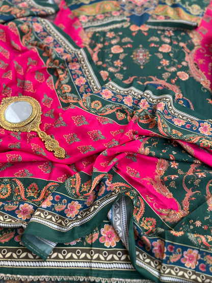 Emerald Bloom Muslin Karanchi Suit Set