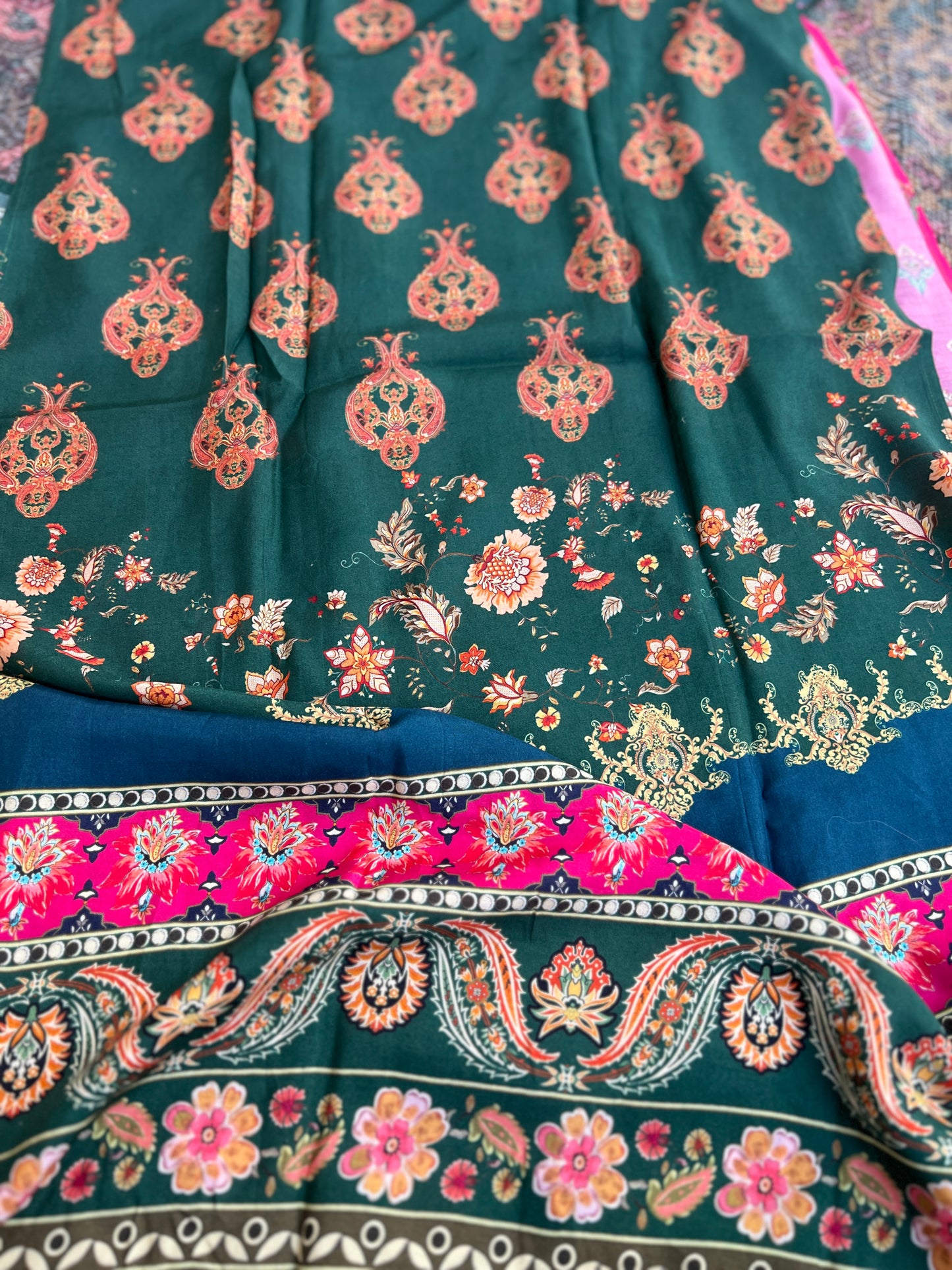 Emerald Bloom Muslin Karanchi Suit Set