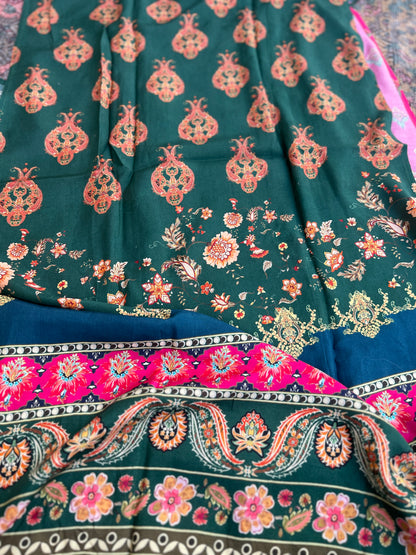 Emerald Bloom Muslin Karanchi Suit Set