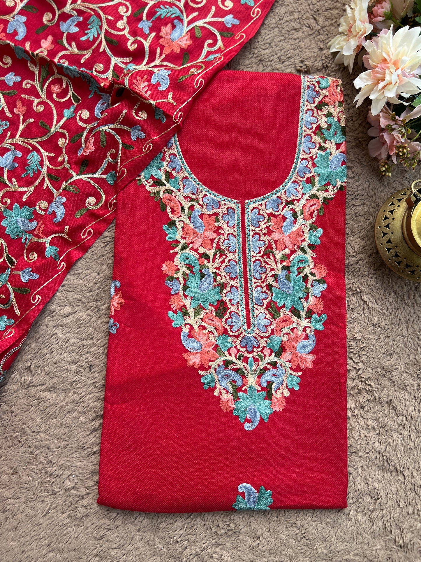 Kashmiri Charm Woolen Suit Set – Intricate Multi-Thread Embroidery