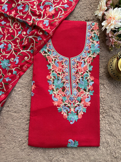 Kashmiri Charm Woolen Suit Set – Intricate Multi-Thread Embroidery