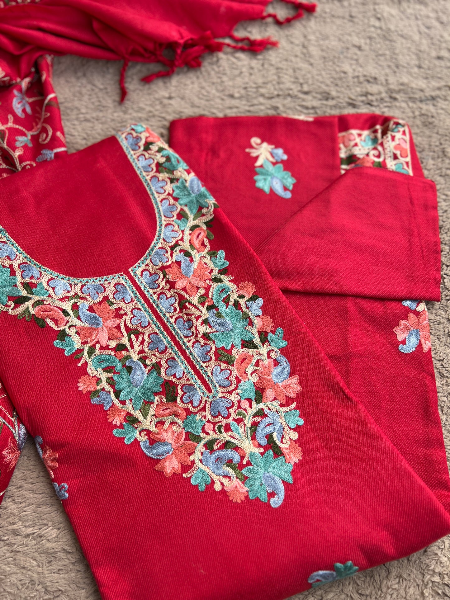 Kashmiri Charm Woolen Suit Set – Intricate Multi-Thread Embroidery