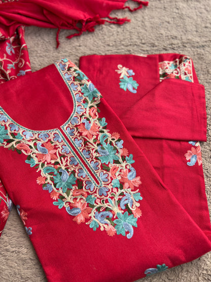 Kashmiri Charm Woolen Suit Set – Intricate Multi-Thread Embroidery