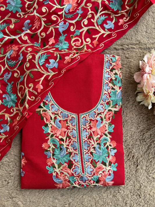 Kashmiri Charm Woolen Suit Set – Intricate Multi-Thread Embroidery