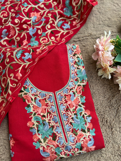 Kashmiri Charm Woolen Suit Set – Intricate Multi-Thread Embroidery