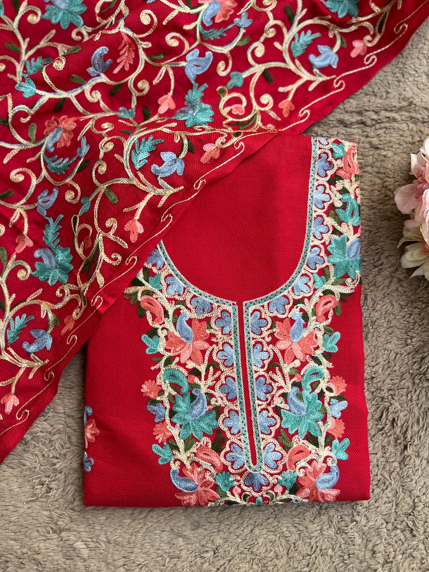 Kashmiri Charm Woolen Suit Set – Intricate Multi-Thread Embroidery