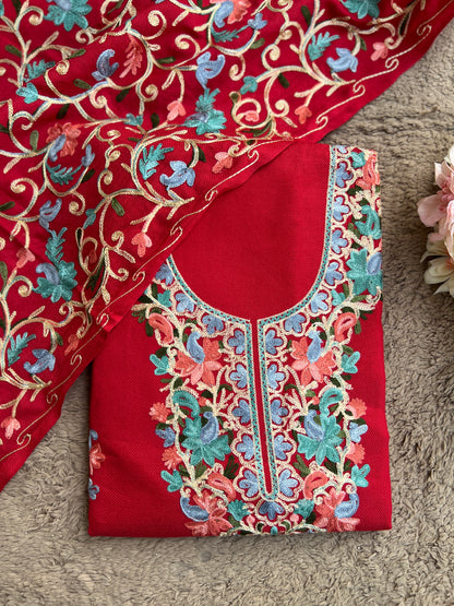 Kashmiri Charm Woolen Suit Set – Intricate Multi-Thread Embroidery